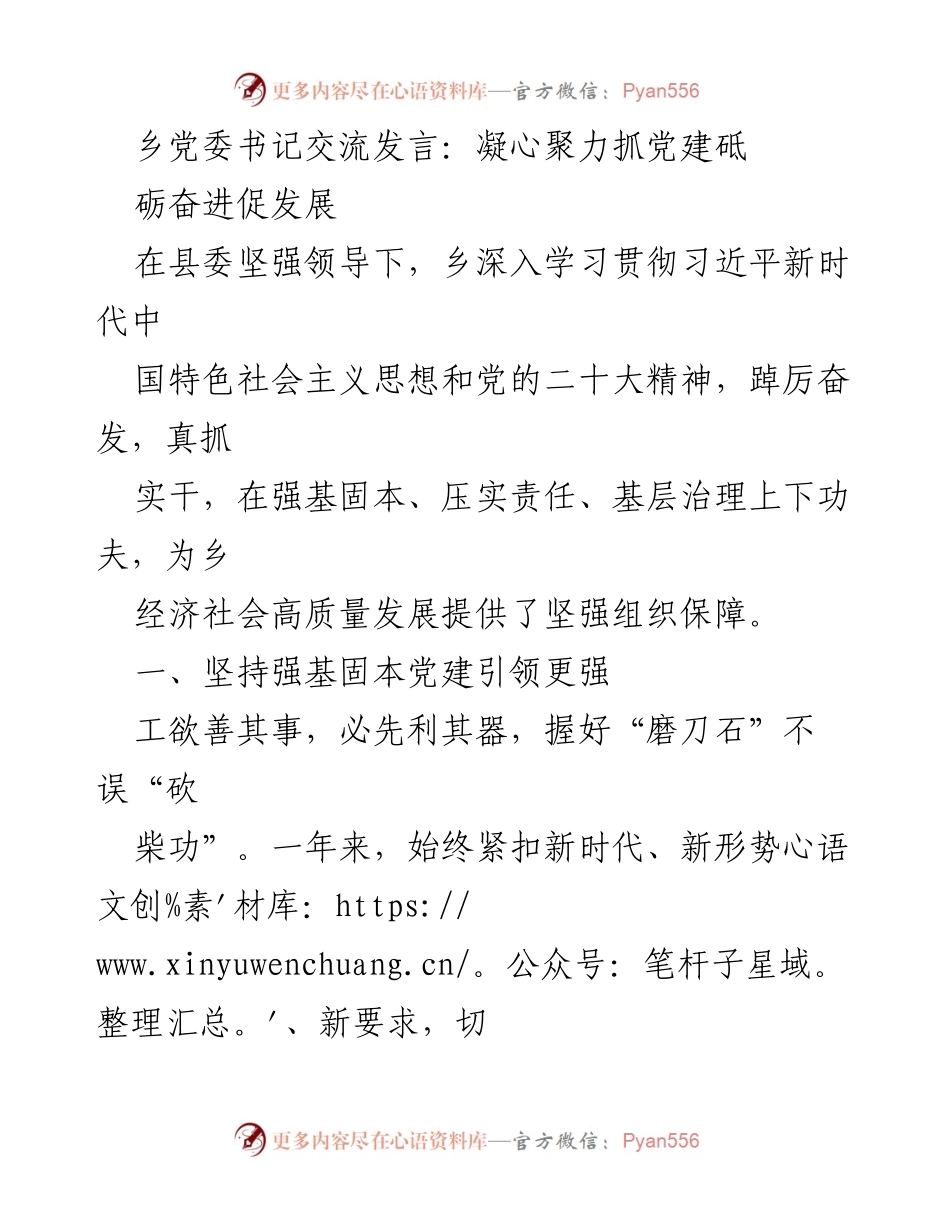 [发言] 乡党委会议 - 凝心聚力抓党建，砥砺奋进促发展.docx_第1页