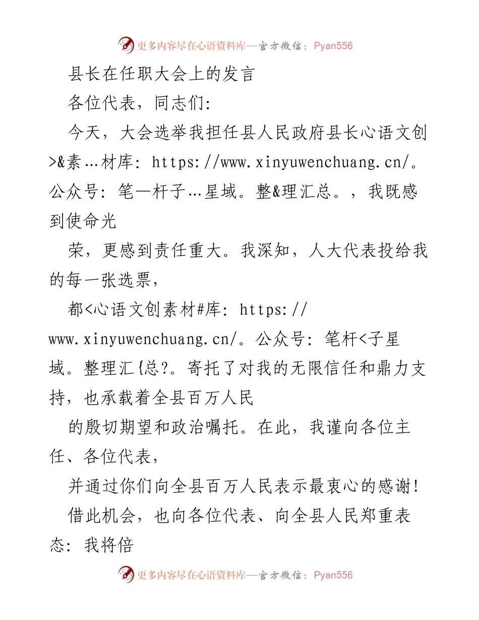 [发言] 任职大会 - 县长任职发言：承诺与展望.docx_第1页