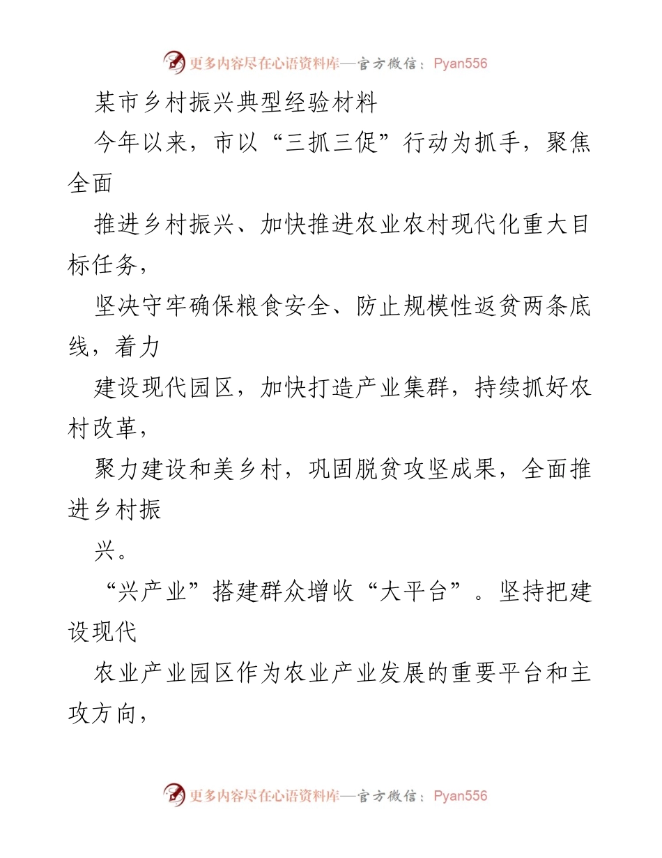 [发言] 乡村振兴经验交流会 - 某市乡村振兴典型经验分享.docx_第1页