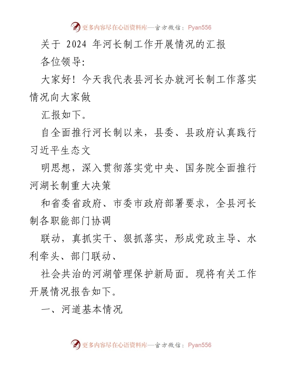 [发言] 会议 - 2024年河长制工作开展情况汇报.docx_第1页