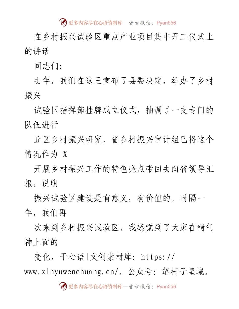 [发言] 乡村振兴试验区重点产业项目集中开工仪式 - 加速乡村振兴：建设现代产业体系与基础设施.docx_第1页