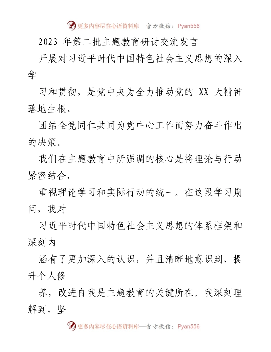 [发言] 主题教育研讨交流 - 深入学习习近平新时代中国特色社会主义思想，提升青年干部理论与实践能力.docx_第1页