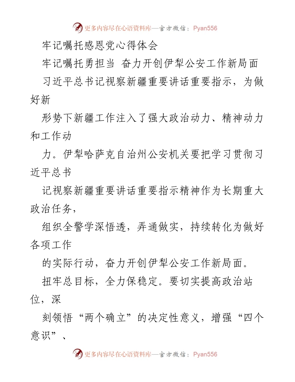 [发言] 伊犁公安工作会议 - 牢记嘱托，奋力开创伊犁公安工作新局面.docx_第1页