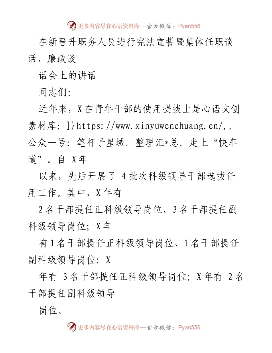 [发言] 任职谈话会 - 新任干部的使命与责任.docx_第1页