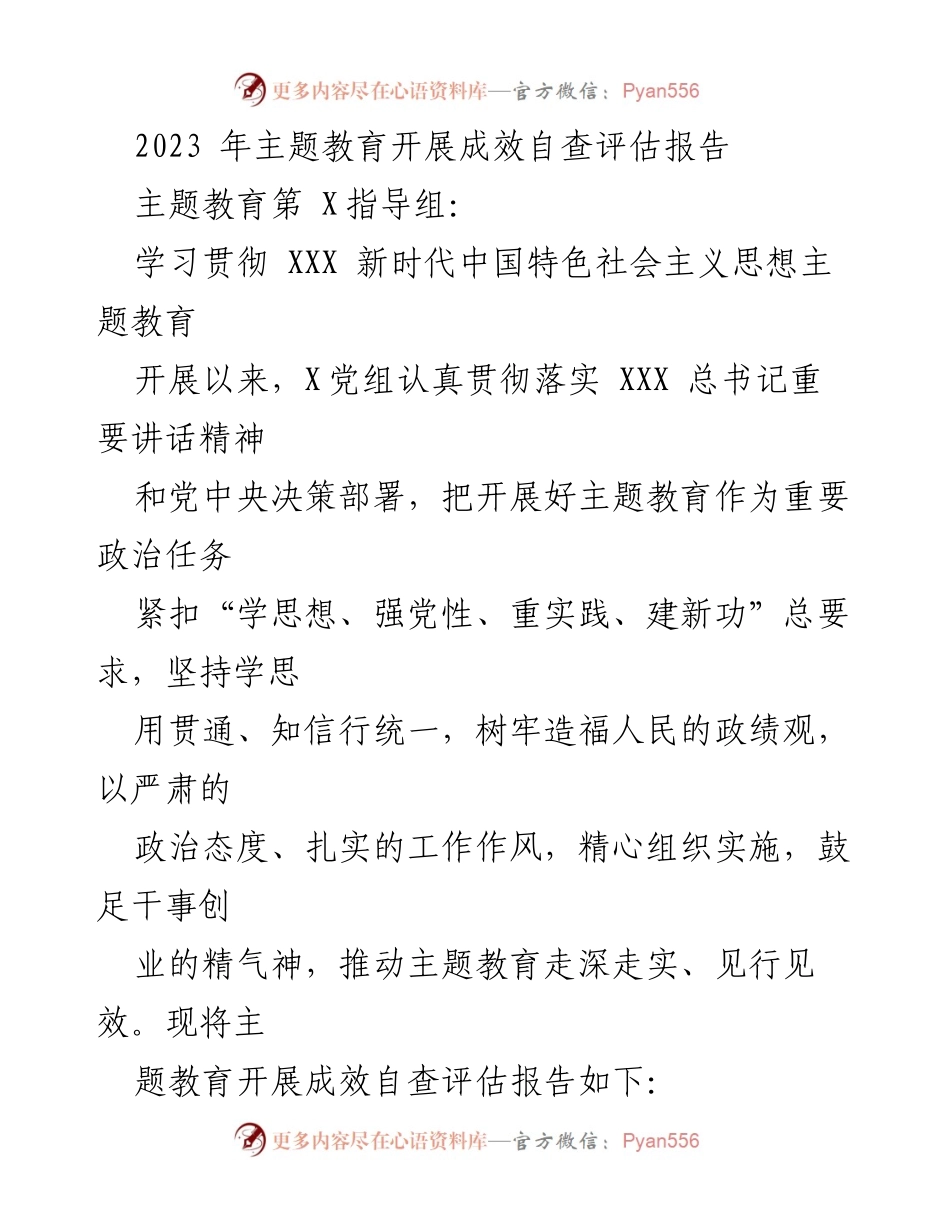 [发言] 主题教育自查评估 - 2023年主题教育开展成效自查评估报告.docx_第1页