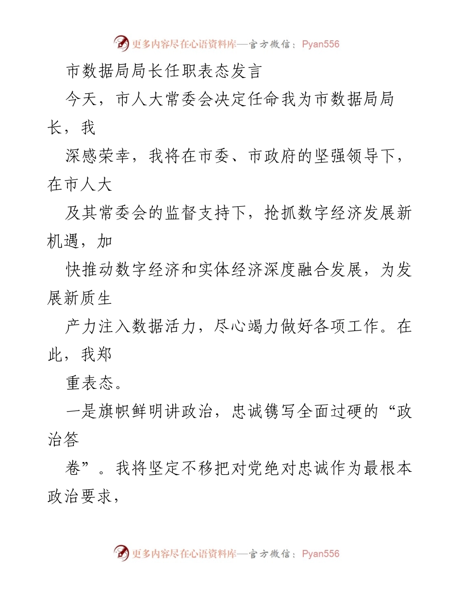 [发言] 任职表态 - 市数据局局长任职表态发言.docx_第1页