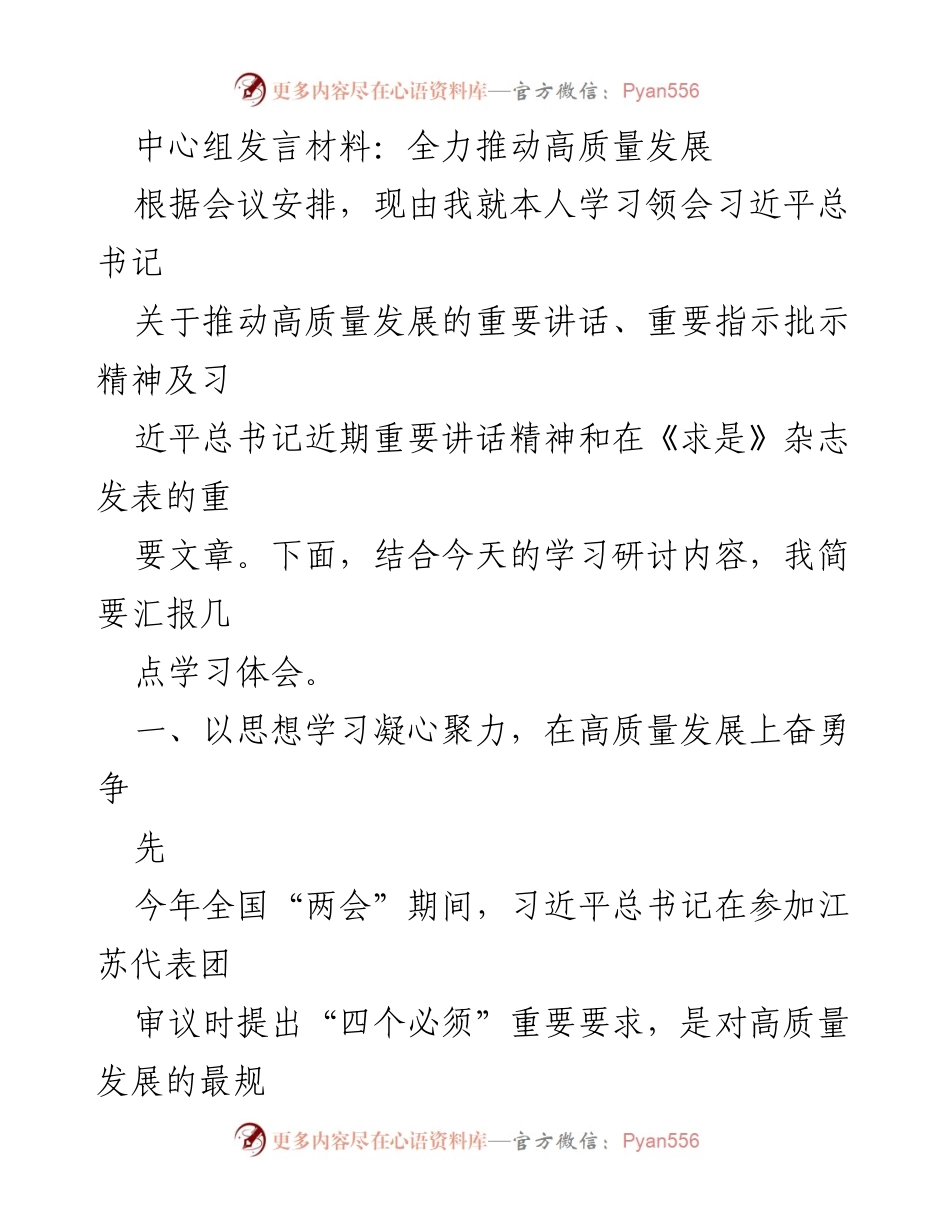 [发言] 会议 - 全力推动高质量发展的理论学习与实践落实.docx_第1页