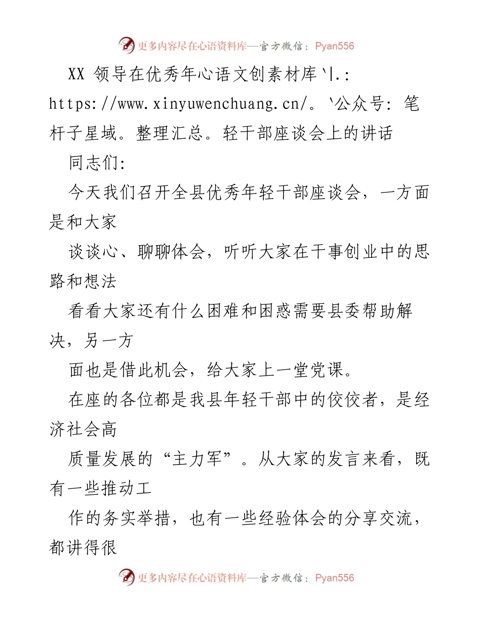 [发言] 优秀年轻干部座谈会 - 坚定理想信念，勇担历史重任.docx_第1页
