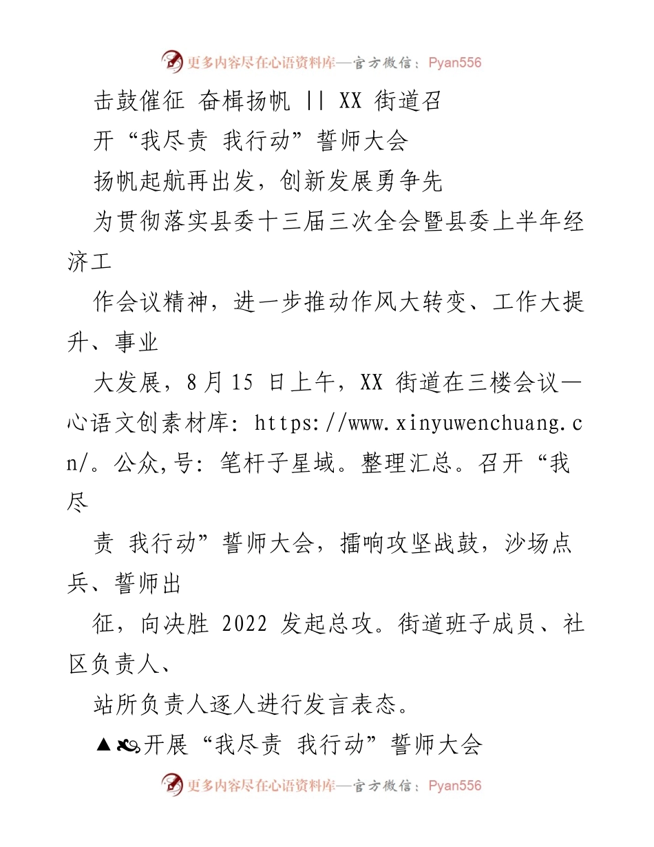[发言] 会议 - XX街道“我尽责 我行动”誓师大会总结与展望.docx_第1页