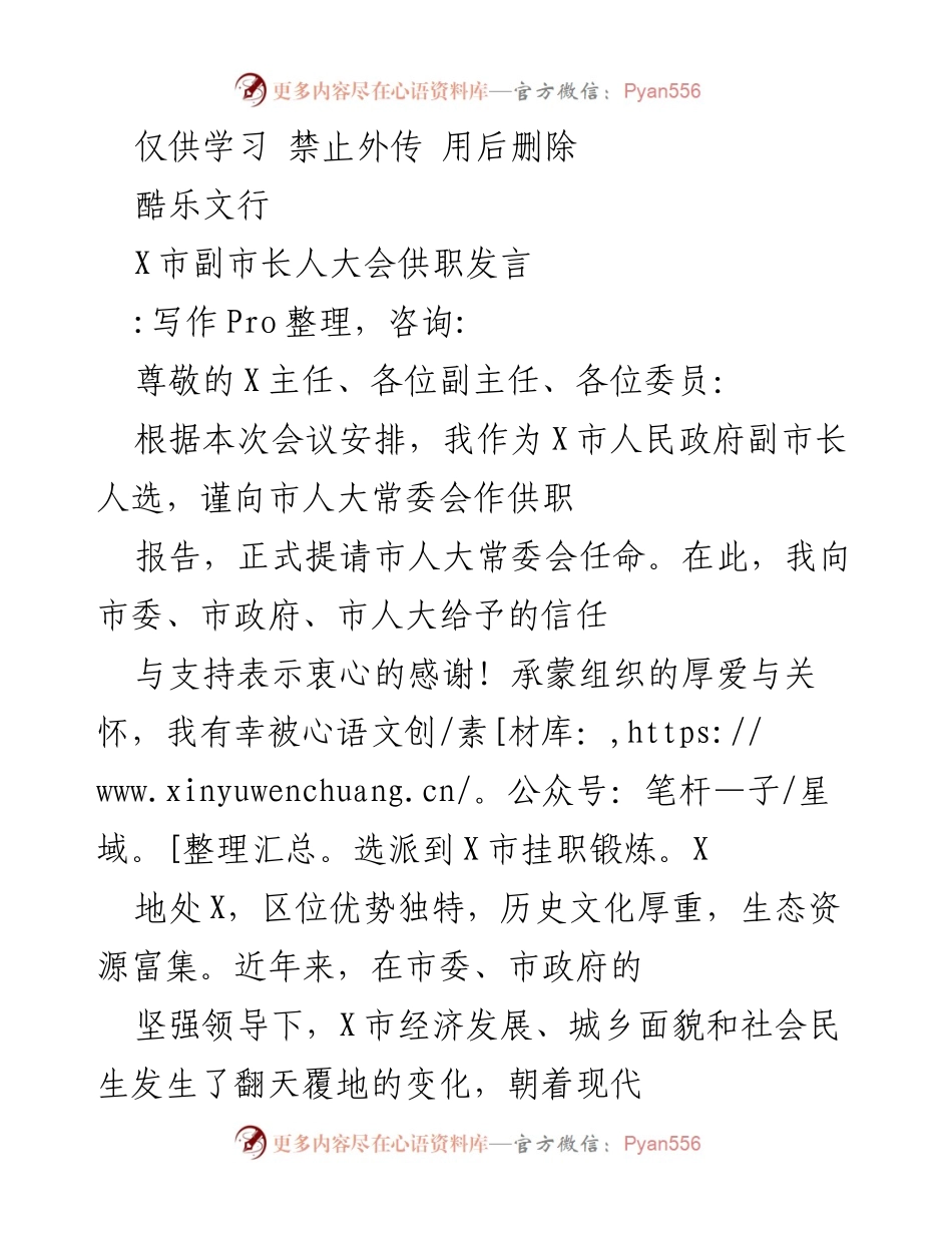 [发言] 人大会 - X市副市长供职发言报告.docx_第1页