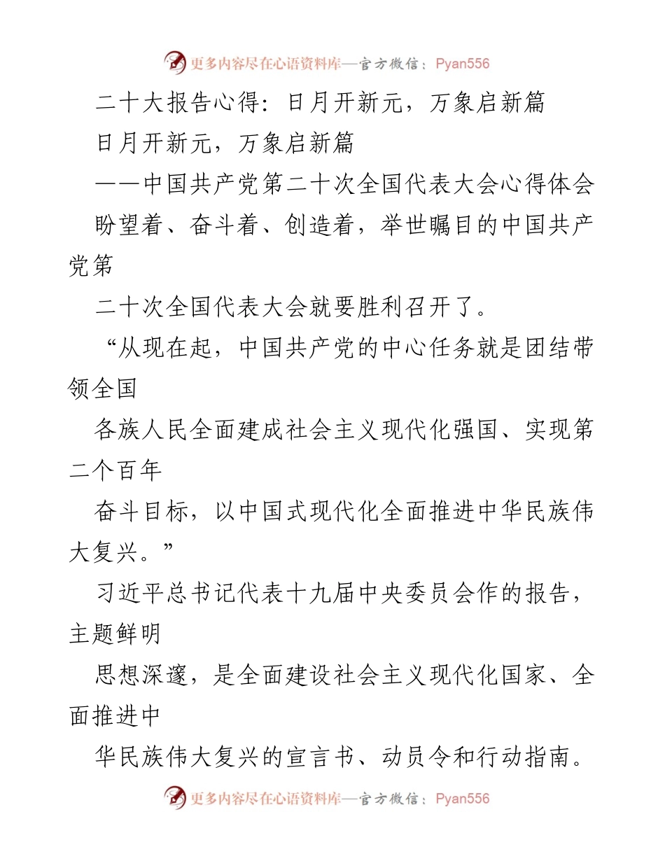 [发言] 会议 - 二十大报告心得体会：团结奋斗谱写新时代篇章.docx_第1页
