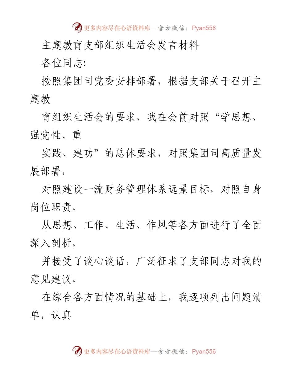 [发言] 主题教育组织生活会 - 深入剖析与整改措施汇报.docx_第1页