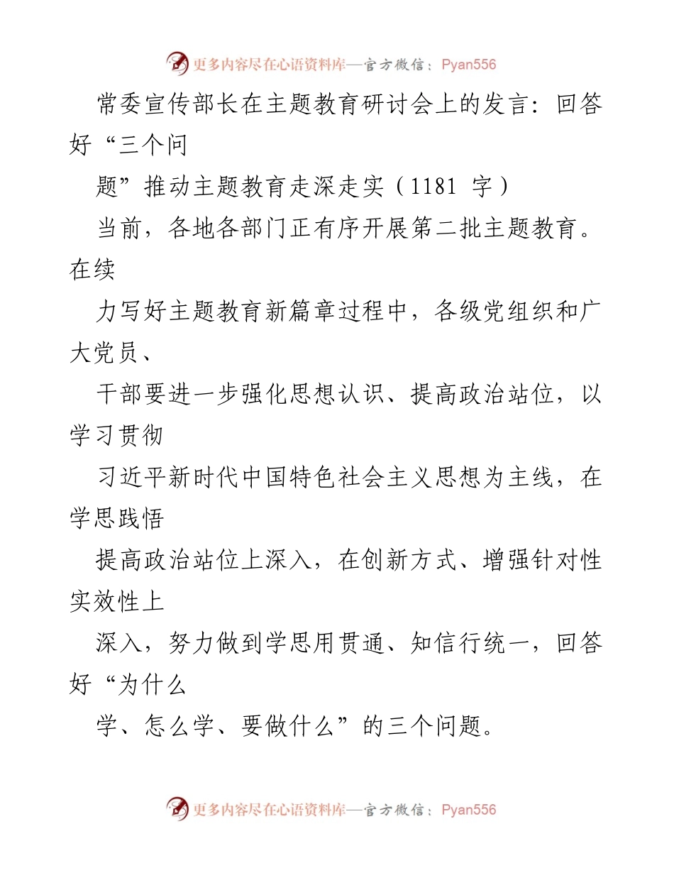 [发言] 主题教育研讨会 - 深化主题教育的“三个问题”探讨.docx_第1页