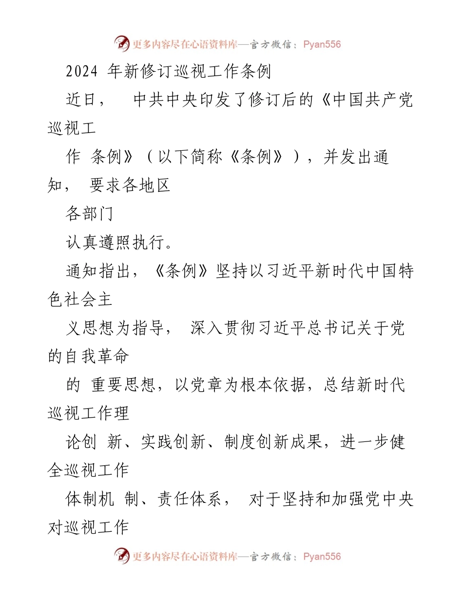 [发言] 会议 - 2024年新修订巡视工作条例解读与实施要点.docx_第1页