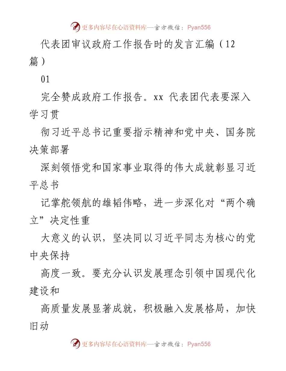 [发言] 代表团审议政府工作报告 - 全面支持政府工作报告，坚定捍卫习近平新时代中国特色社会主义思想.docx_第1页