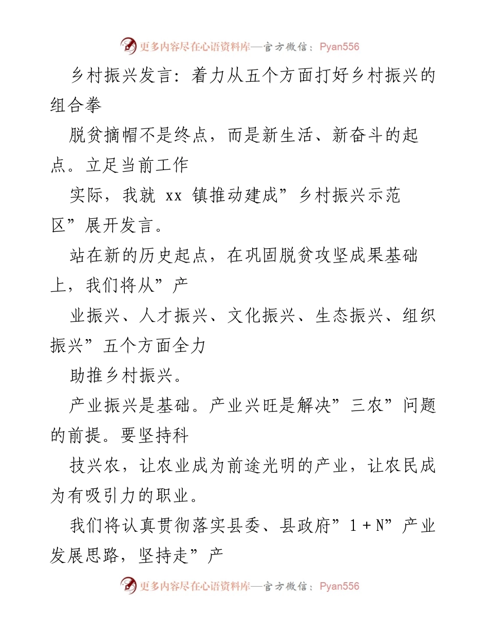 [发言] 乡村振兴会议 - 从五个方面推动乡村振兴示范区建设.docx_第1页