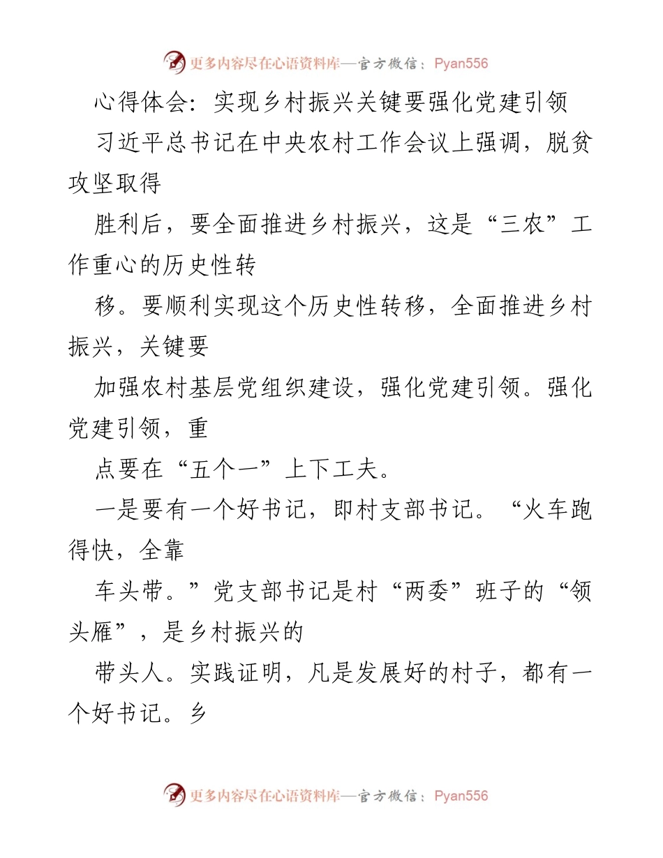 [发言] 乡村振兴工作会议 - 强化党建引领实现乡村振兴的关键要素.docx_第1页