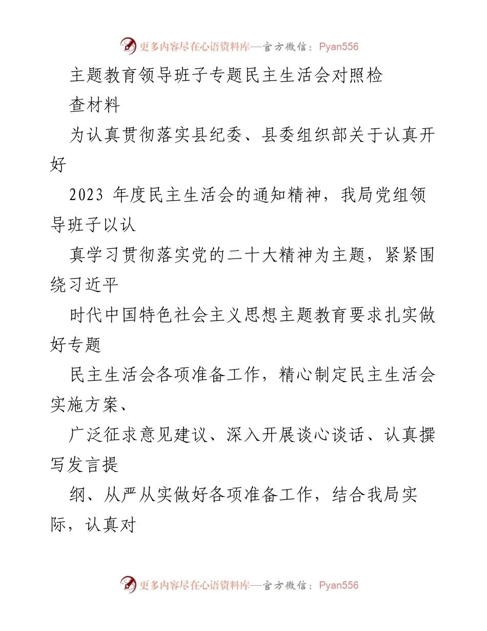 [发言] 主题教育领导班子专题民主生活会 - 深入反思与问题剖析：党组领导班子年度工作总结.docx_第1页