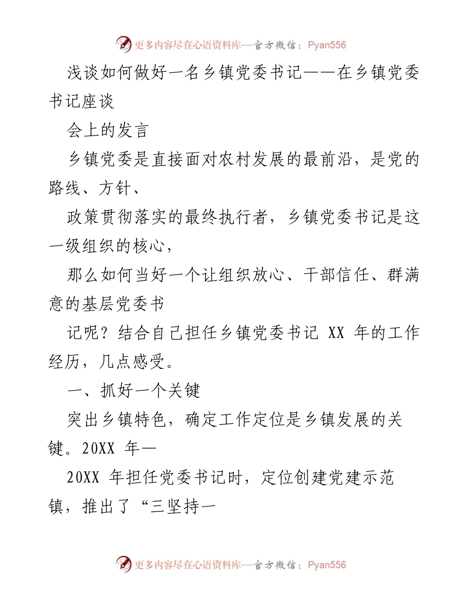 [发言] 乡镇党委书记座谈会 - 如何做好一名乡镇党委书记的实践经验分享.docx_第1页