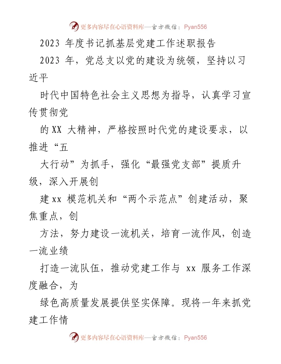 [发言] 书记抓基层党建工作述职 - 2023年度书记党建工作述职报告.docx_第1页