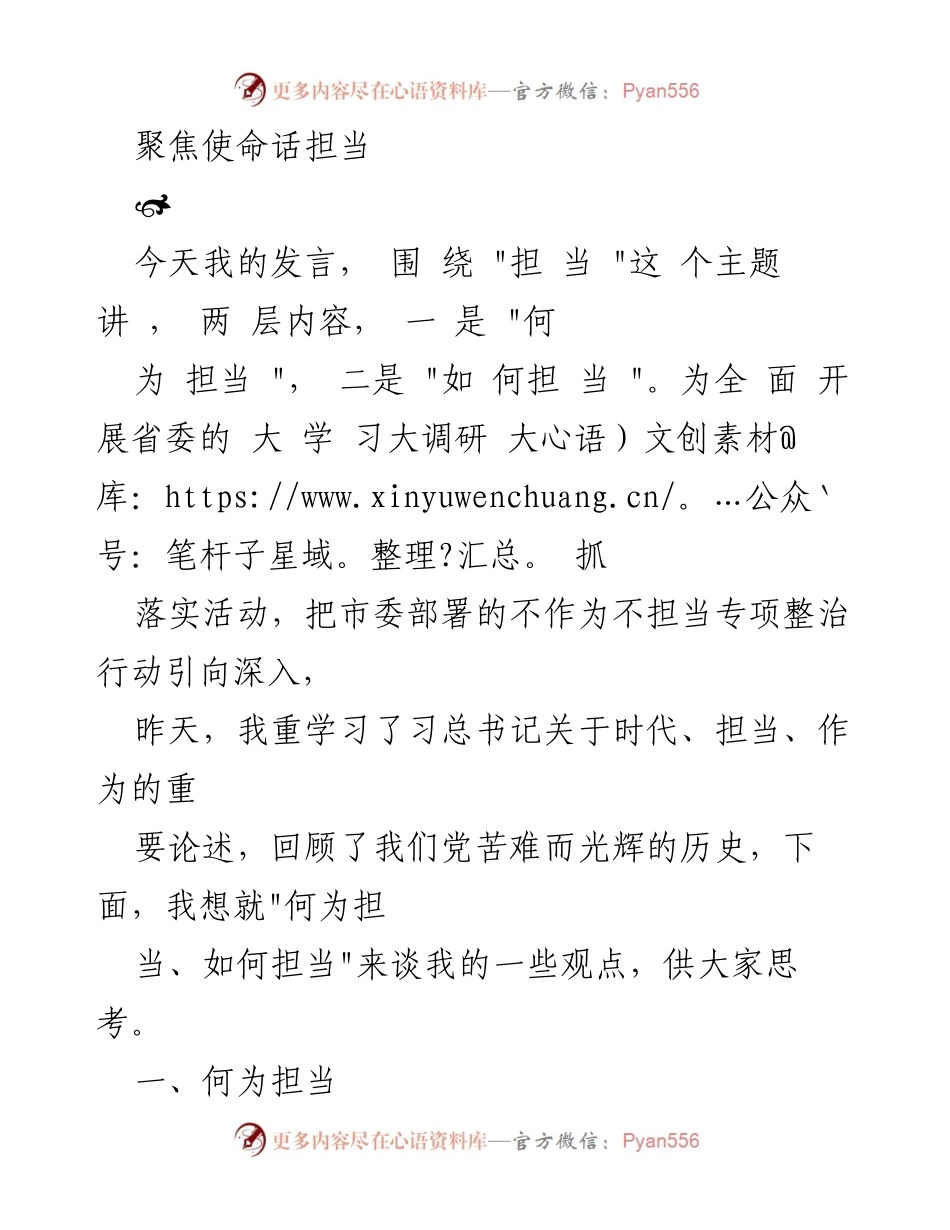[发言] 主题研讨会 - 担当使命：新时代共产党员的责任与担当.docx_第1页