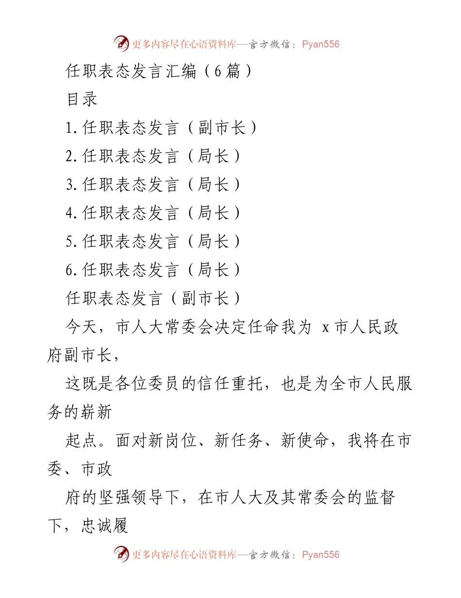 [发言] 任职表态 - 副市长任职表态发言要点总结.docx_第1页