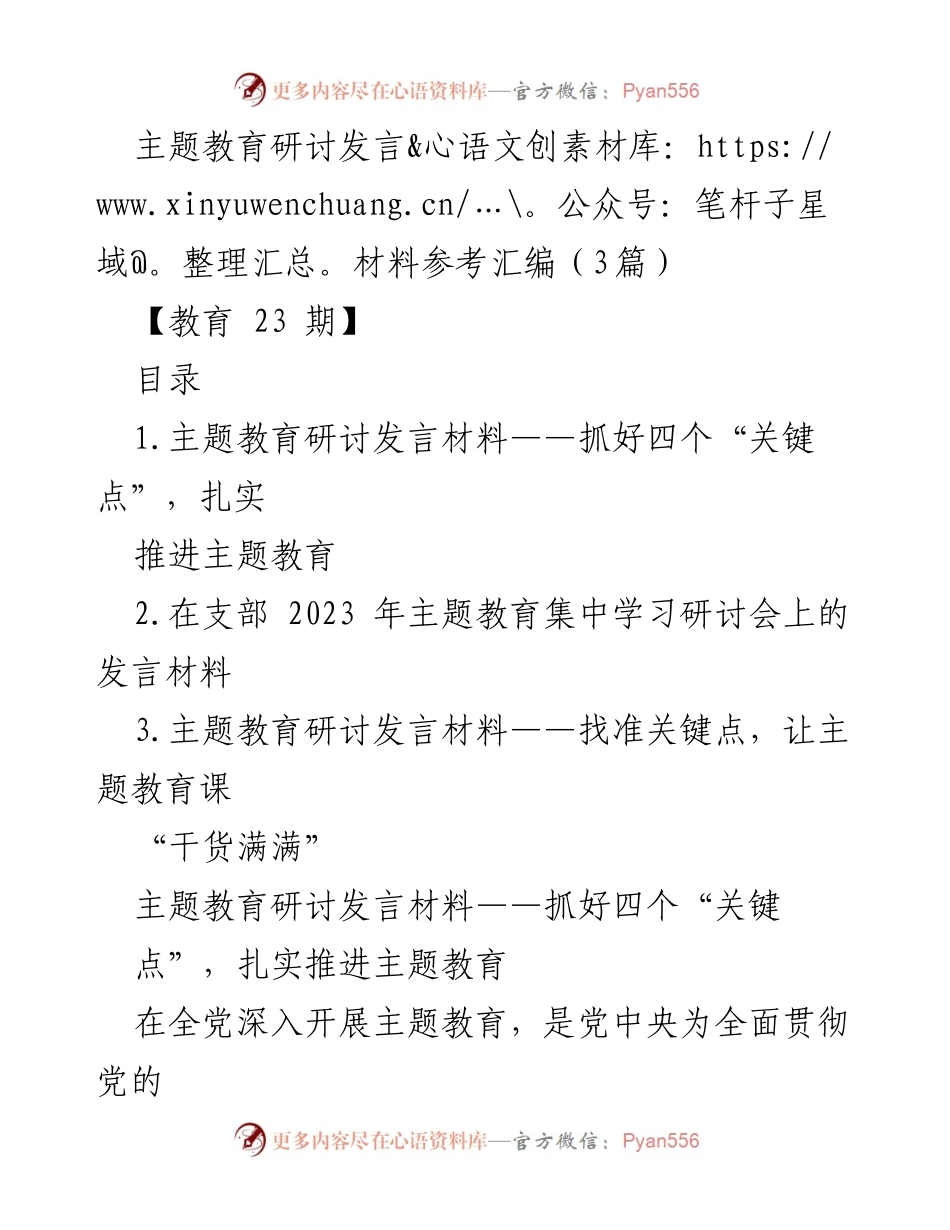 [发言] 主题教育研讨会 - 扎实推进主题教育的关键点解析.docx_第1页