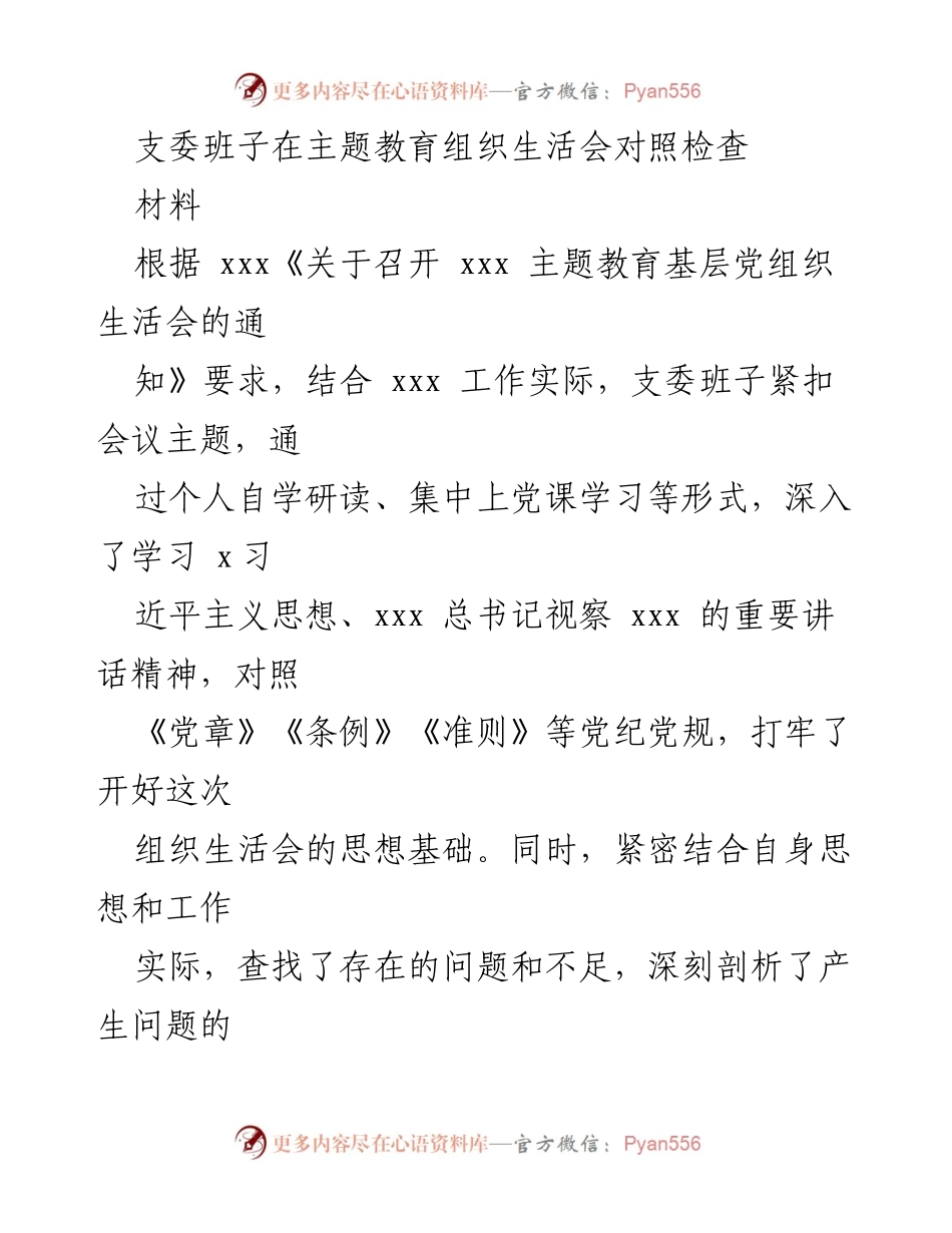 [发言] 主题教育组织生活会 - 支委班子对照检查报告_1.docx_第1页