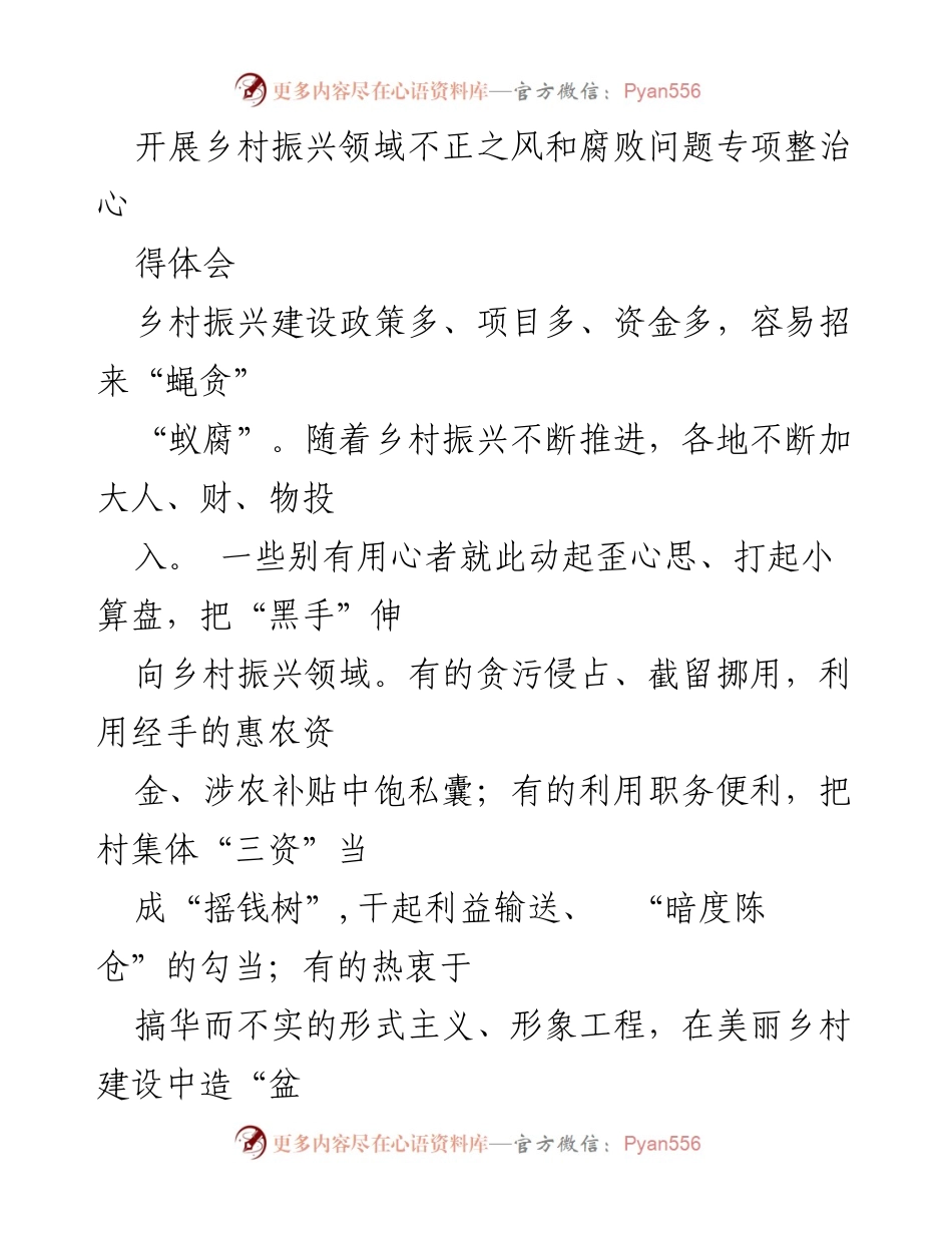 [发言] 乡村振兴领域专项整治会议 - 加强乡村振兴领域反腐败力度，确保政策落实与群众利益.docx_第1页