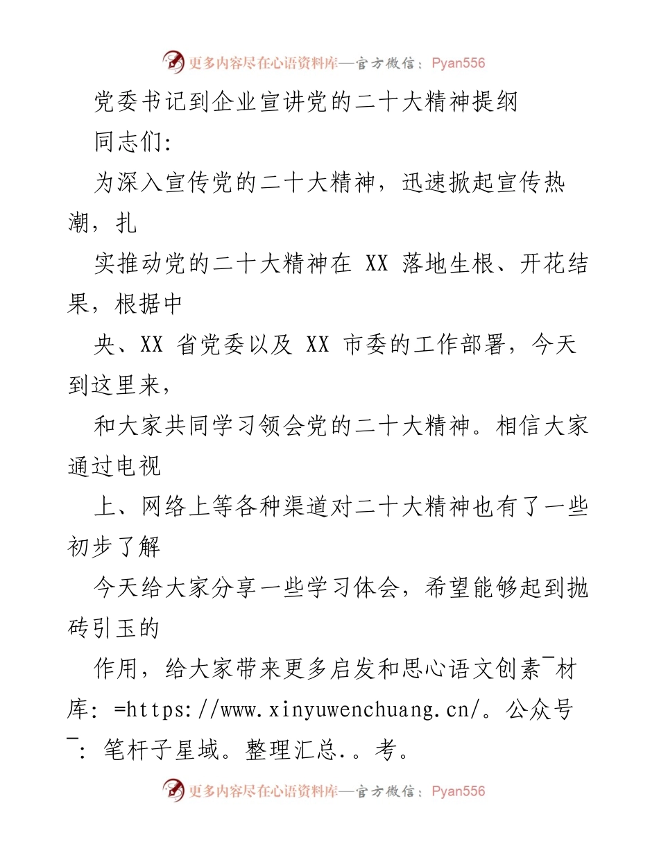 [发言] 企业宣讲 - 党委书记宣讲党的二十大精神要点.docx_第1页