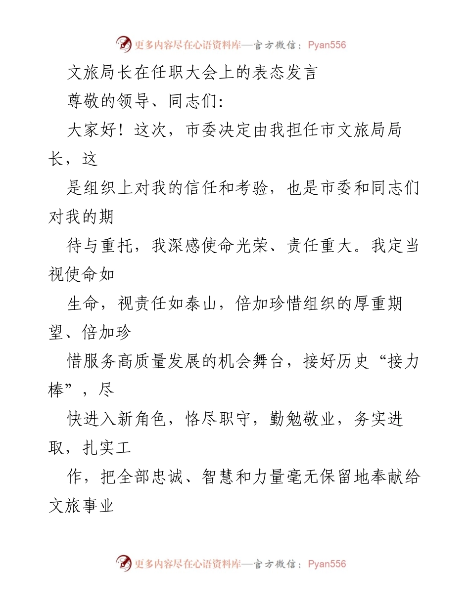 [发言] 任职大会 - 文旅局长任职表态发言.docx_第1页