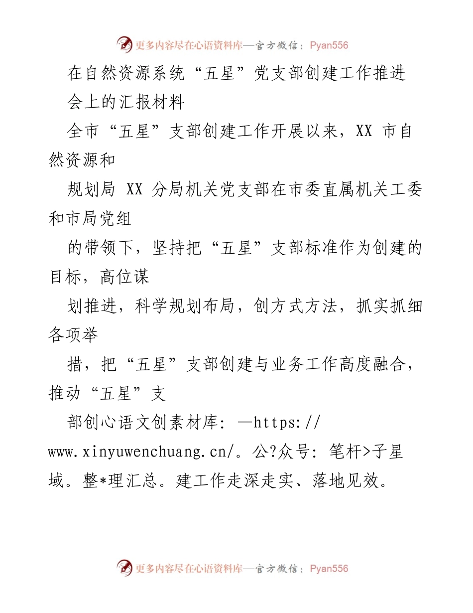 [发言] 会议 - 自然资源系统“五星”党支部创建工作推进情况汇报.docx_第1页