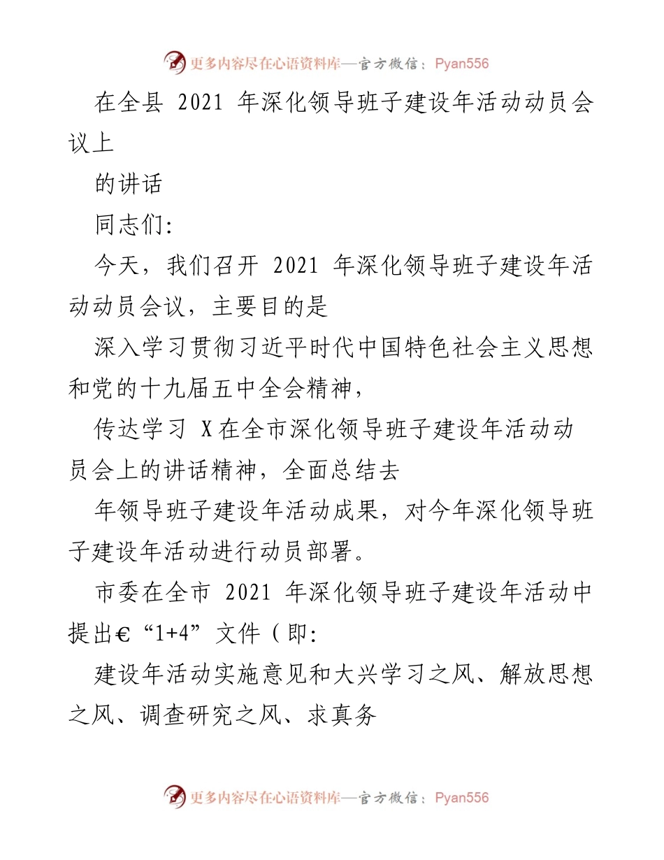 [发言] 会议 - 深化领导班子建设年活动动员讲话.docx_第1页