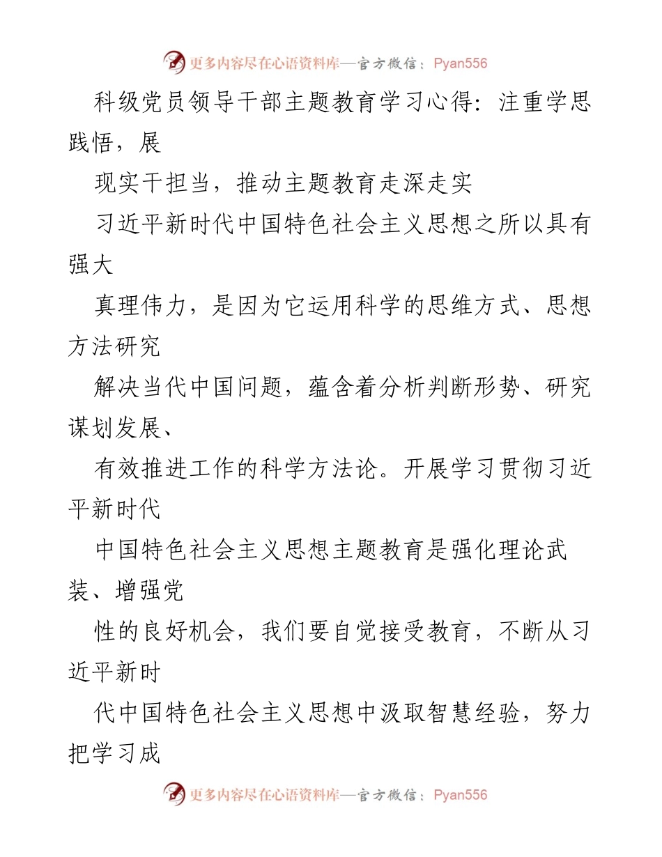 [发言] 党员领导干部主题教育学习会 - 深入学习习近平新时代中国特色社会主义思想，推动主题教育走深走实.docx_第1页