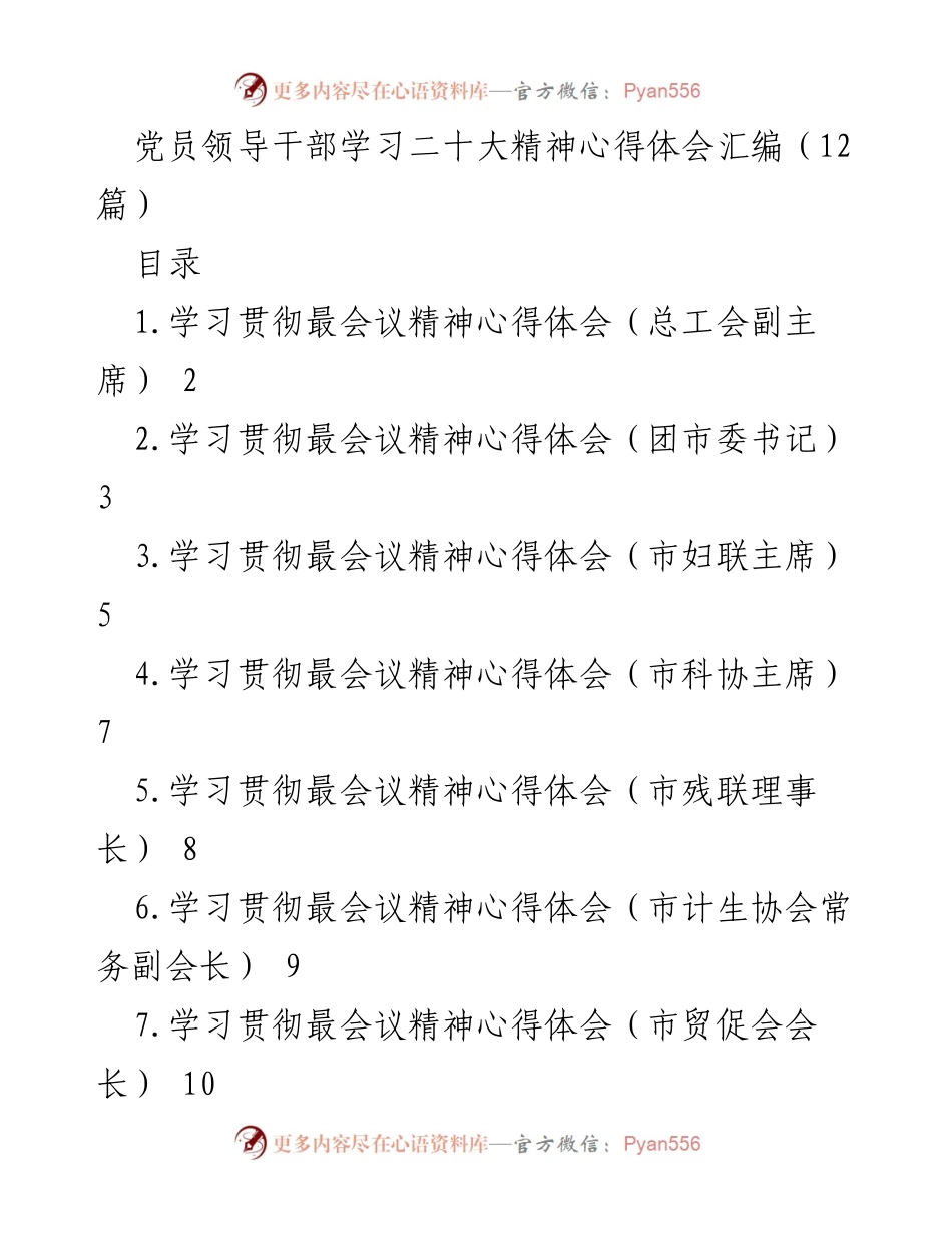 [发言] 党员领导干部学习二十大精神心得体会 - 深入学习贯彻党的二十大精神的体会与实践.docx_第1页