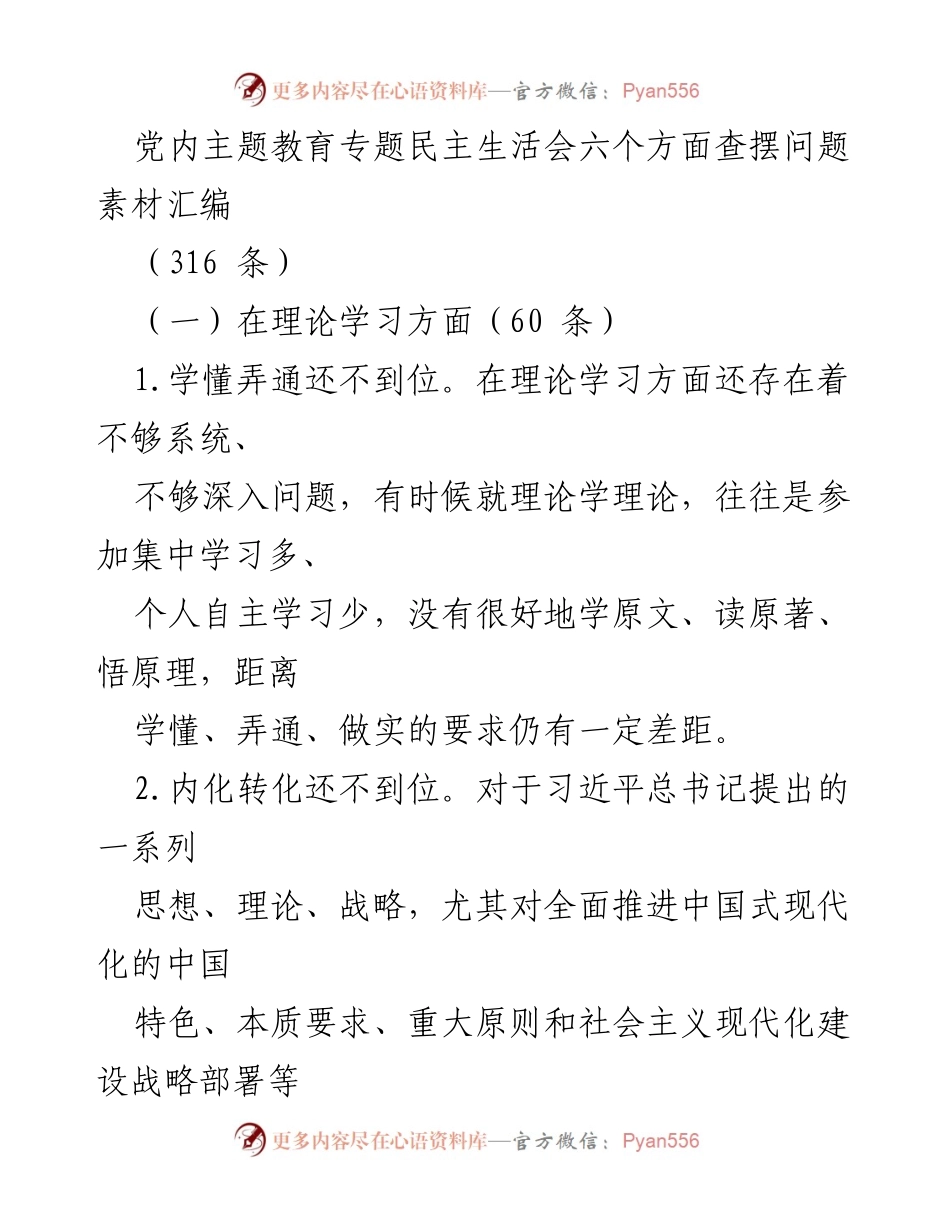 [发言] 党内主题教育专题民主生活会 - 查摆问题的深度与实践指导分析.docx_第1页