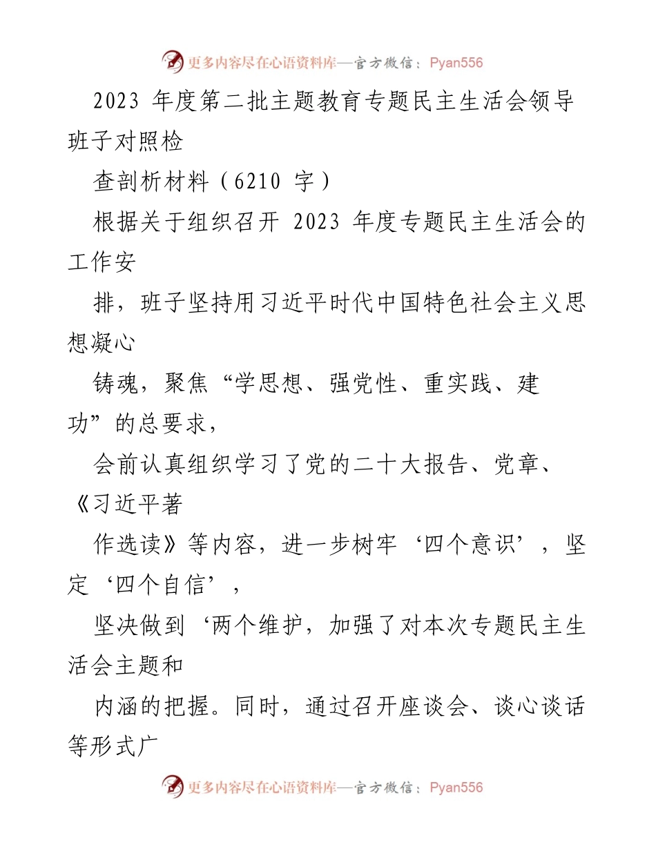 [发言] 党内民主生活会 - 2023年度主题教育专题民主生活会对照检查剖析材料.docx_第1页