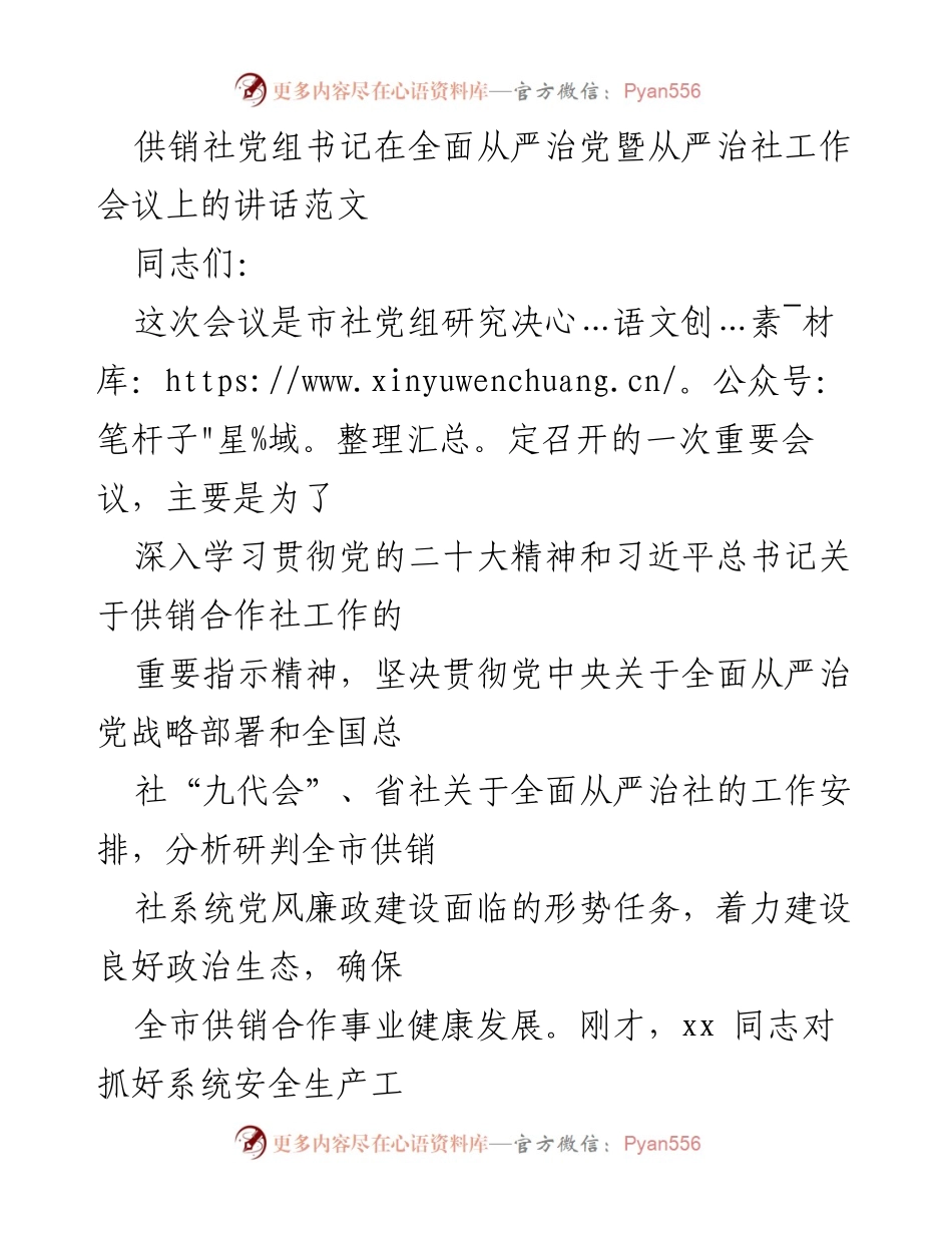 [发言] 会议 - 加强全面从严治党与从严治社的责任落实.docx_第1页