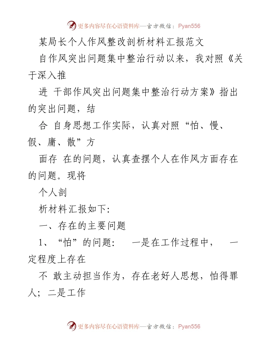 [发言] 作风整改会议 - 某局长个人作风整改剖析汇报.docx_第1页