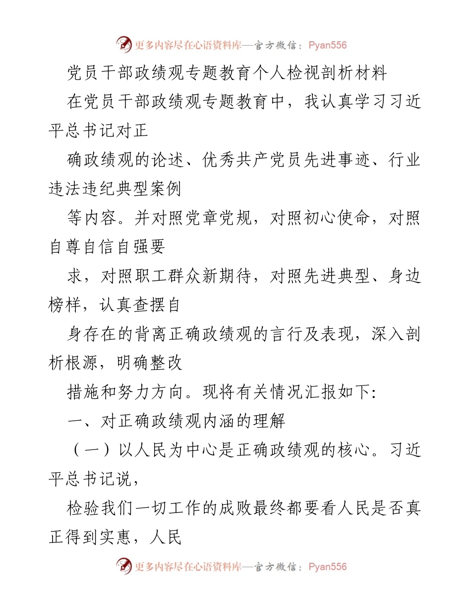 [发言] 党员干部政绩观专题教育 - 个人检视与整改措施分析.docx_第1页