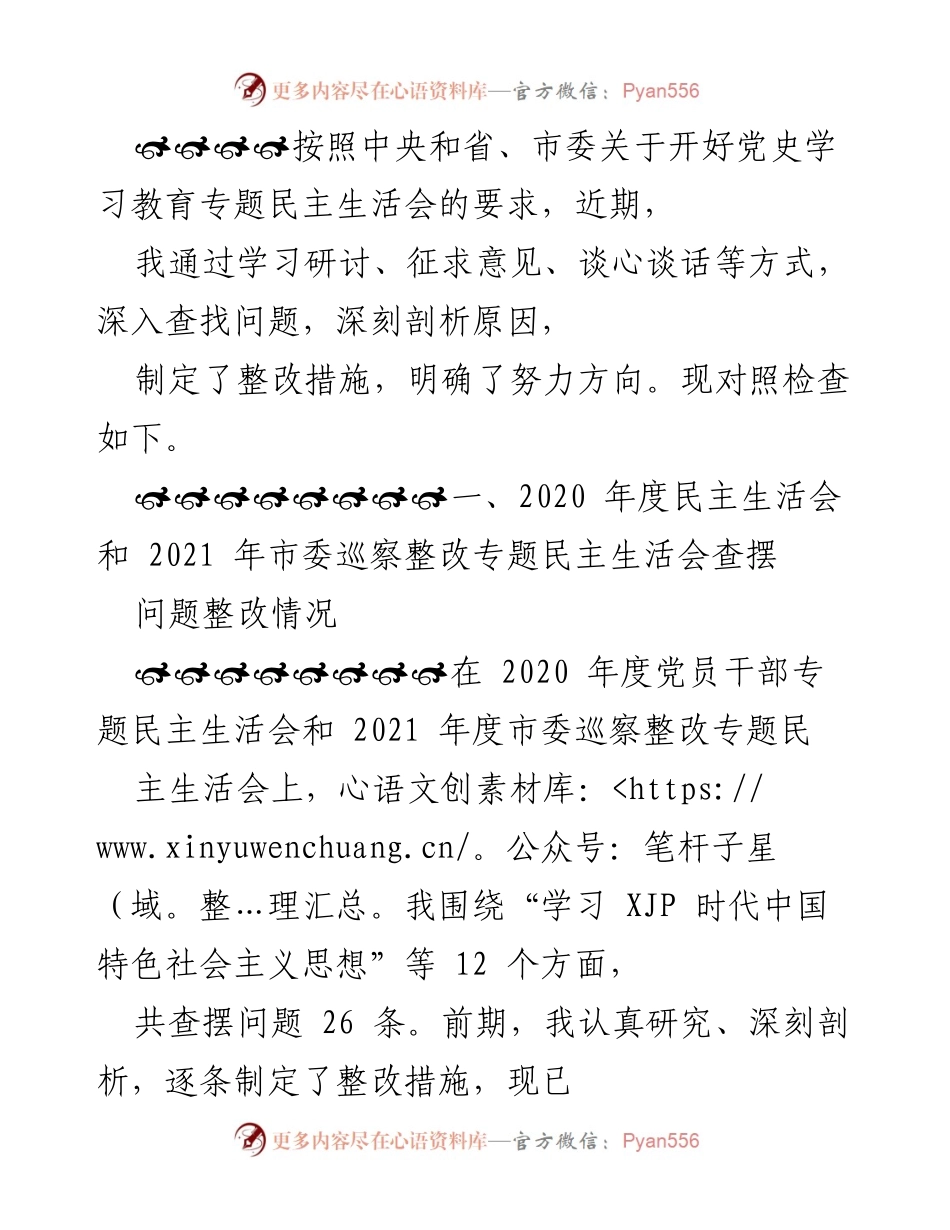 [发言] 党史学习教育专题民主生活会 - 深入查摆问题与整改措施的总结.docx_第1页