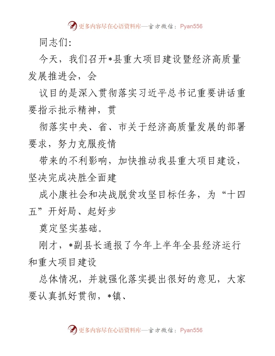 [发言] 会议 - 加快重大项目建设，推动经济高质量发展.docx_第1页