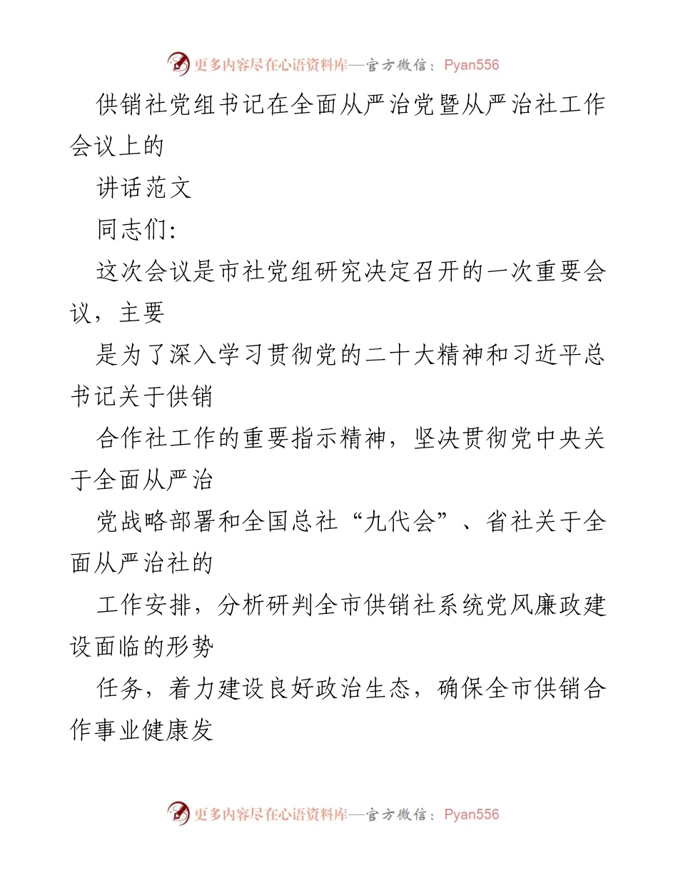[发言] 会议 - 全面从严治党与从严治社工作的重要性及措施.docx_第1页