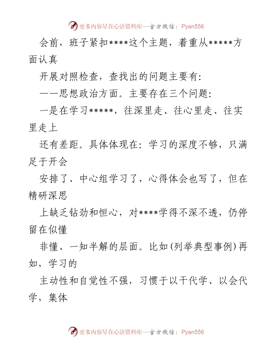 [发言] 会议 - 班子对照检查问题分析与整改措施.docx_第1页