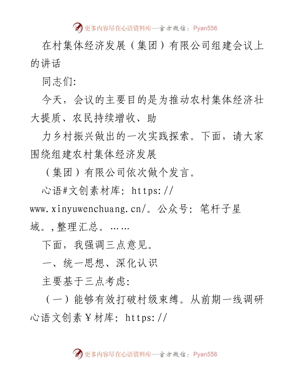 [发言] 会议 - 推动农村集体经济发展的重要讲话.docx_第1页