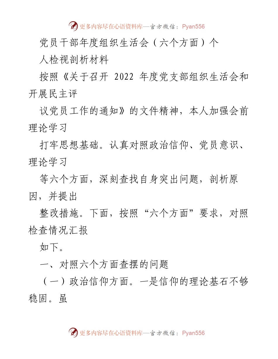 [发言] 党员干部年度组织生活会 - 党员干部个人检视与整改材料总结.docx_第1页