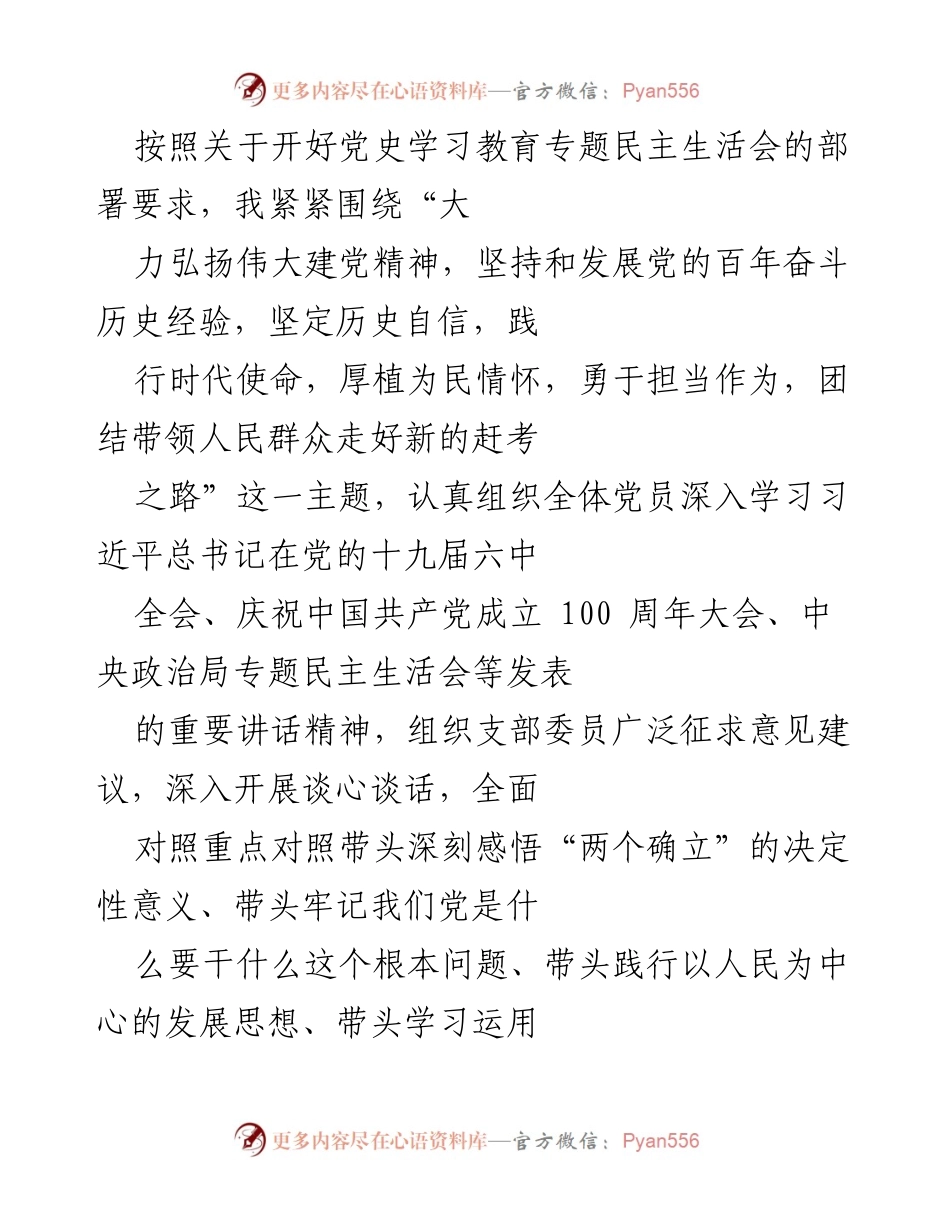 [发言] 党史学习教育专题民主生活会 - 深入对照检查，坚定历史自信与时代使命_1.docx_第1页
