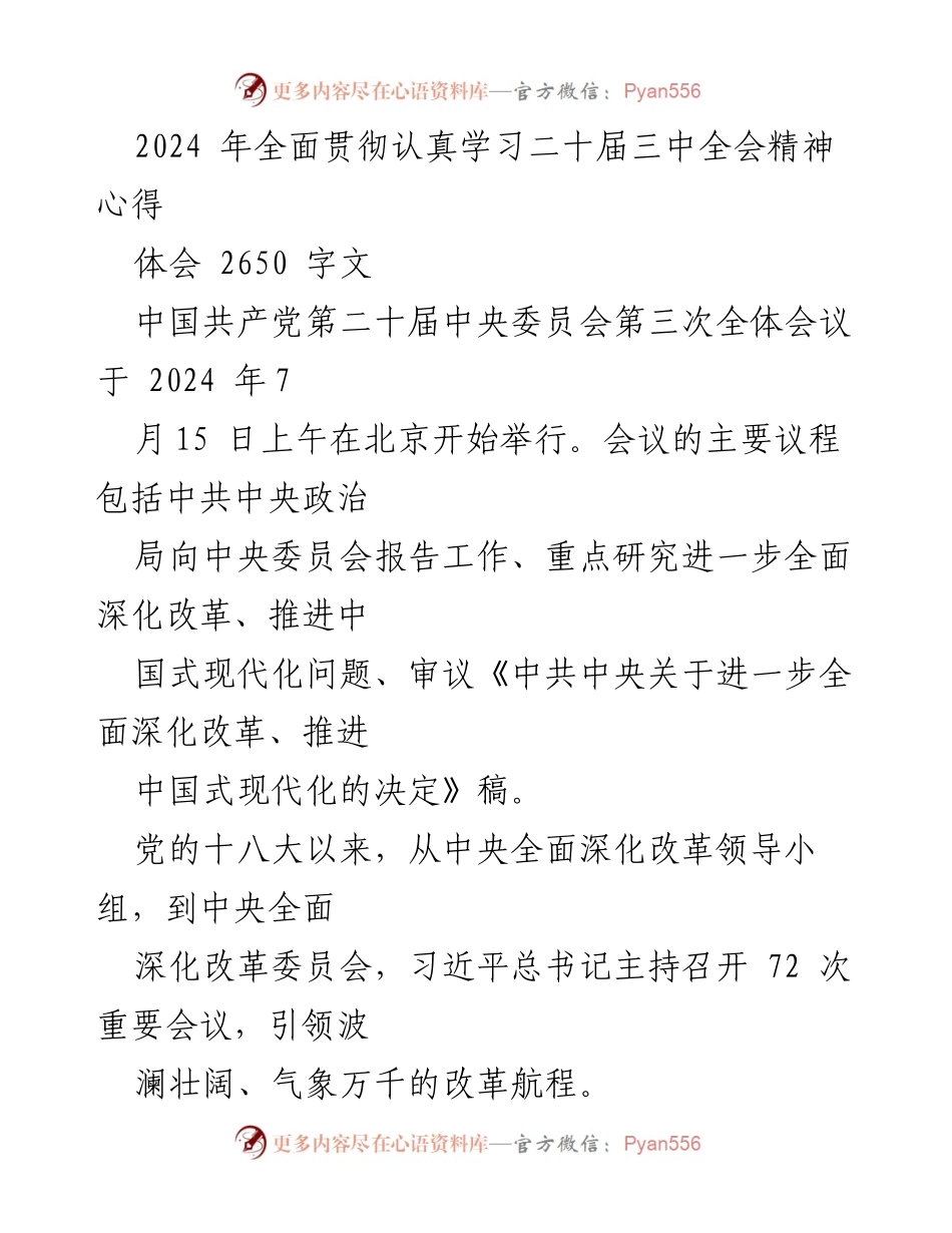 [发言] 会议 - 深化改革与民生福祉：学习二十届三中全会精神的心得体会.docx_第1页