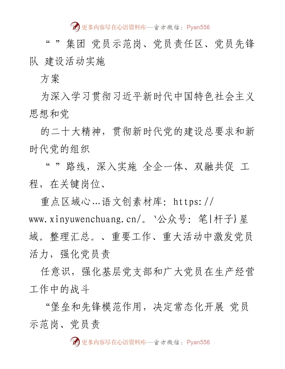 [发言] 党员活动会议 - 党员示范岗与先锋队建设实施方案.docx_第1页