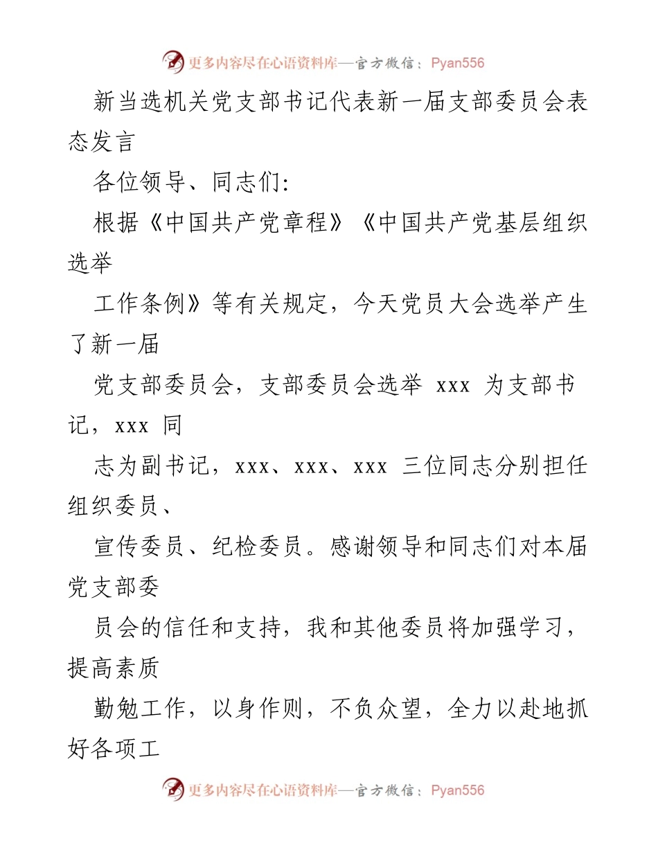 [发言] 党员大会 - 新任党支部书记表态发言.docx_第1页
